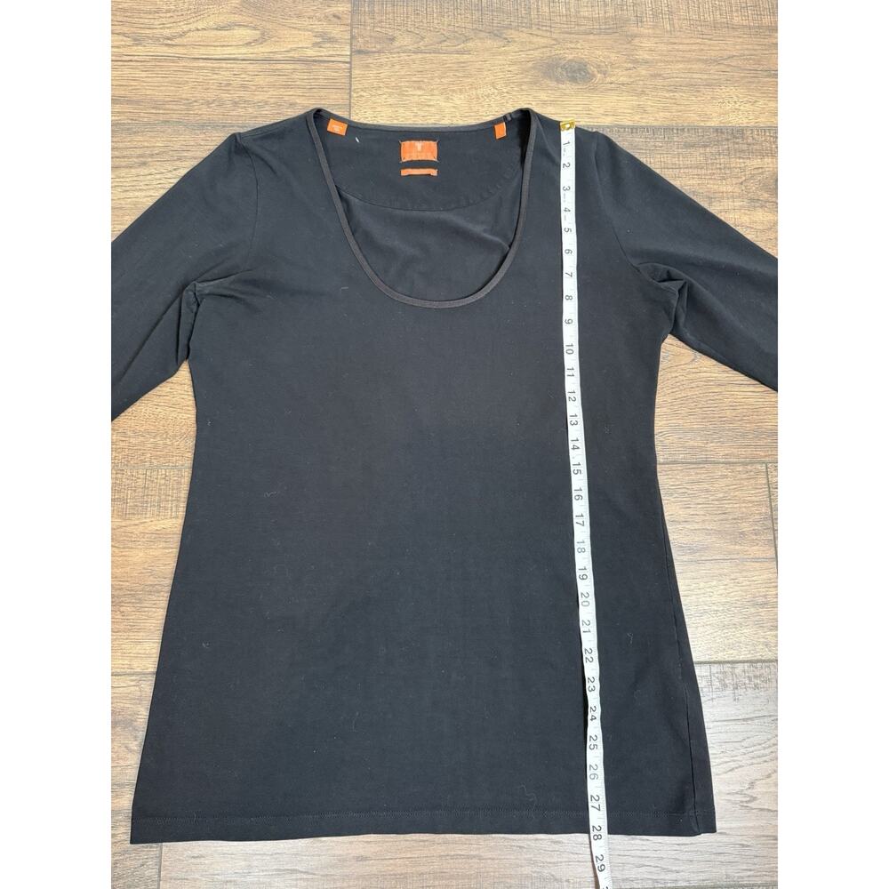 Left Coast Tee Shirt Top Trim Fitted Black Prima Cotton Women’s Sz 5 Scoop Neck - Picture 6 of 7